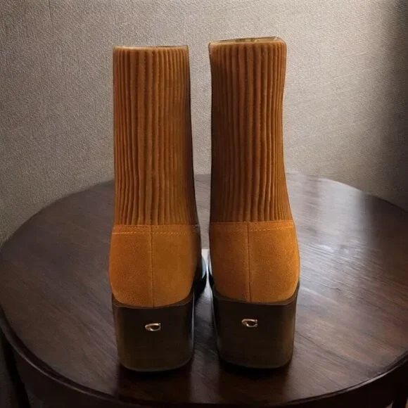 Coach Prestyn CN137 Women's Size 9B Bootie Burnished Amber Suede Ankle Boots NEW - Picture 4 of 8